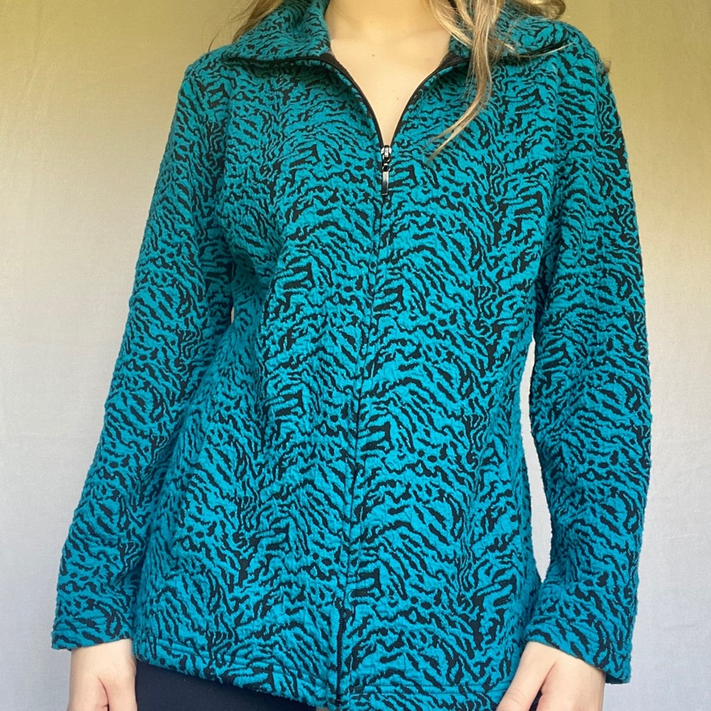 Blue Zebra Patterned Medium Zip Up Jacket - image 7